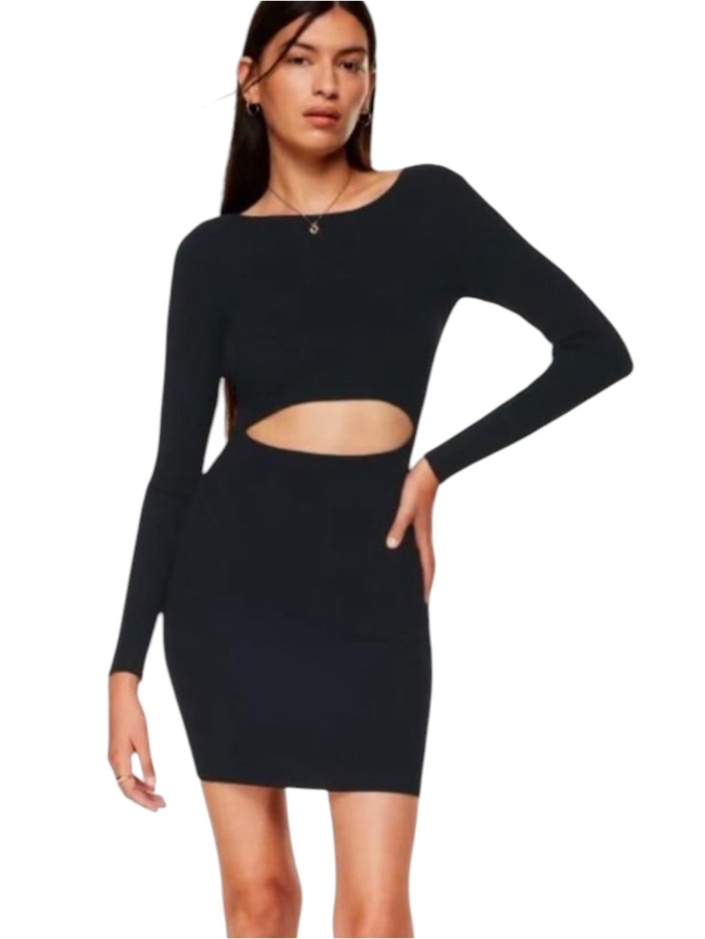 WILFRED FREE ARITZIA Black Ribbed Cutout Bodycon Mini Dress Medium Minimalist
